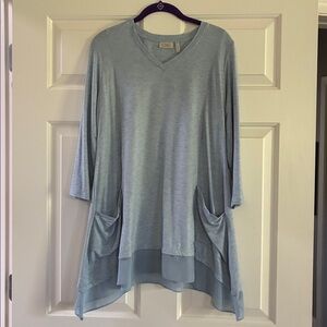 Light Blue V-Neck Tunic with Pockets